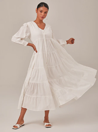 Women's Linen Cotton Blend White Dress Button V Neck Solid Color Boho Maxi Dress